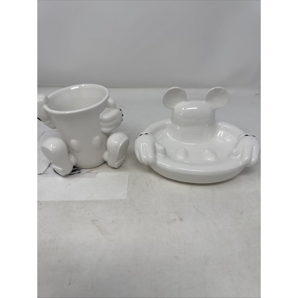 Disney Park MICKEY MOUSE White Soap Holder And Cup Ceramic Bathroom